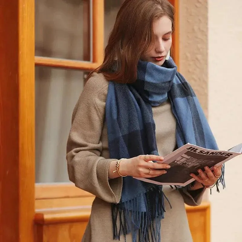 Women's Thickened Warm Cashmere Like Check Printed Scarf